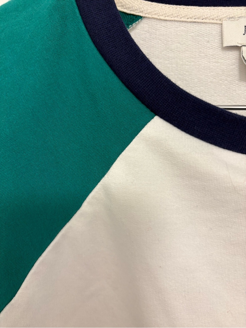 J. Crew Colorblock Raglan Crewneck Sweater in Cream, Green & Navy - Picture 3 of 5